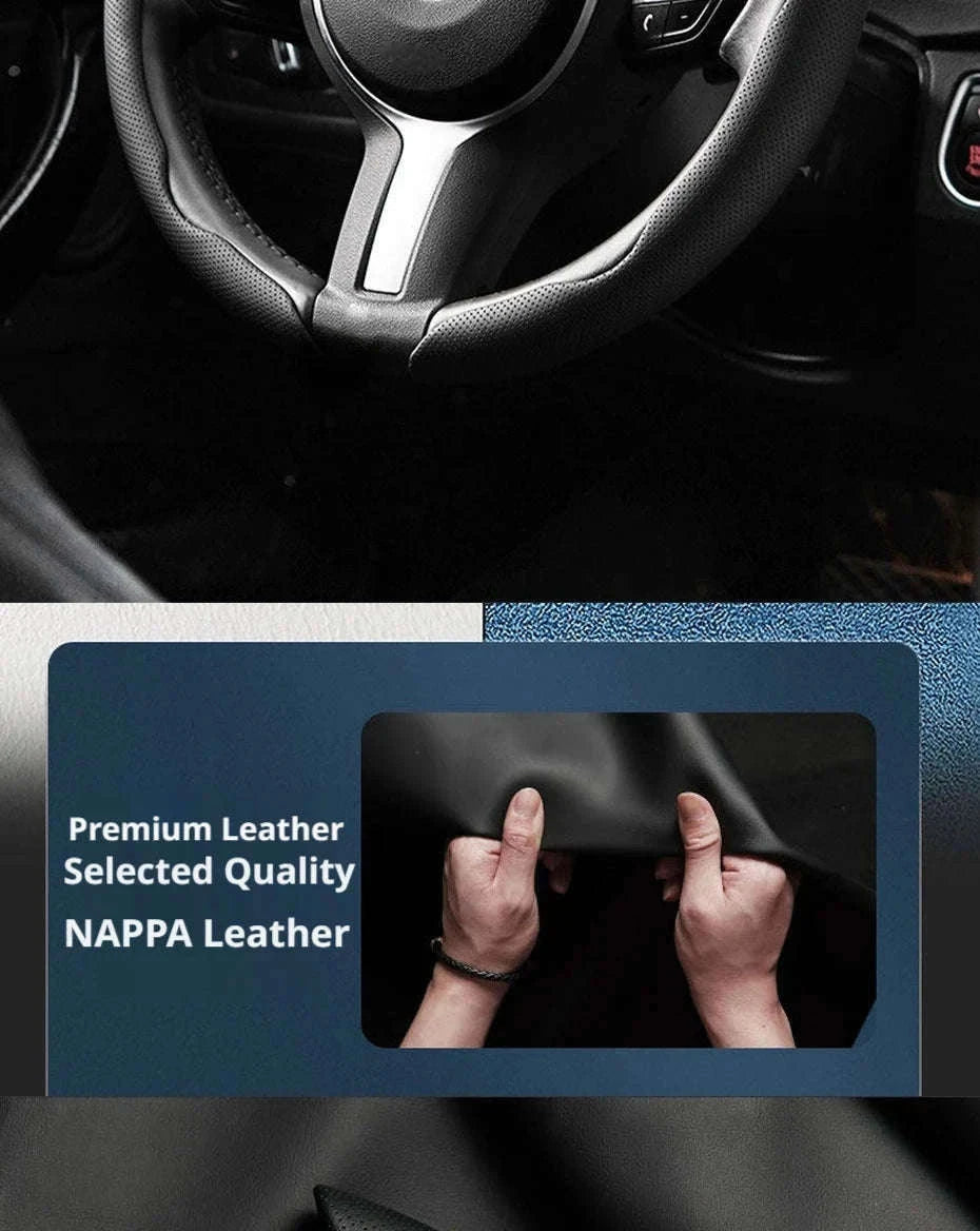 Universal Car Steering Wheel Cover 3-Piece Premium Leather Ultra-Slim Non-Slip-3Pcs Black-Red Tag