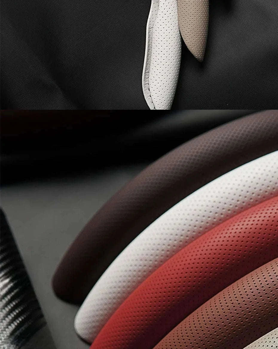 Universal Car Steering Wheel Cover 3-Piece Premium Leather Ultra-Slim Non-Slip-3Pcs Black-Red Tag