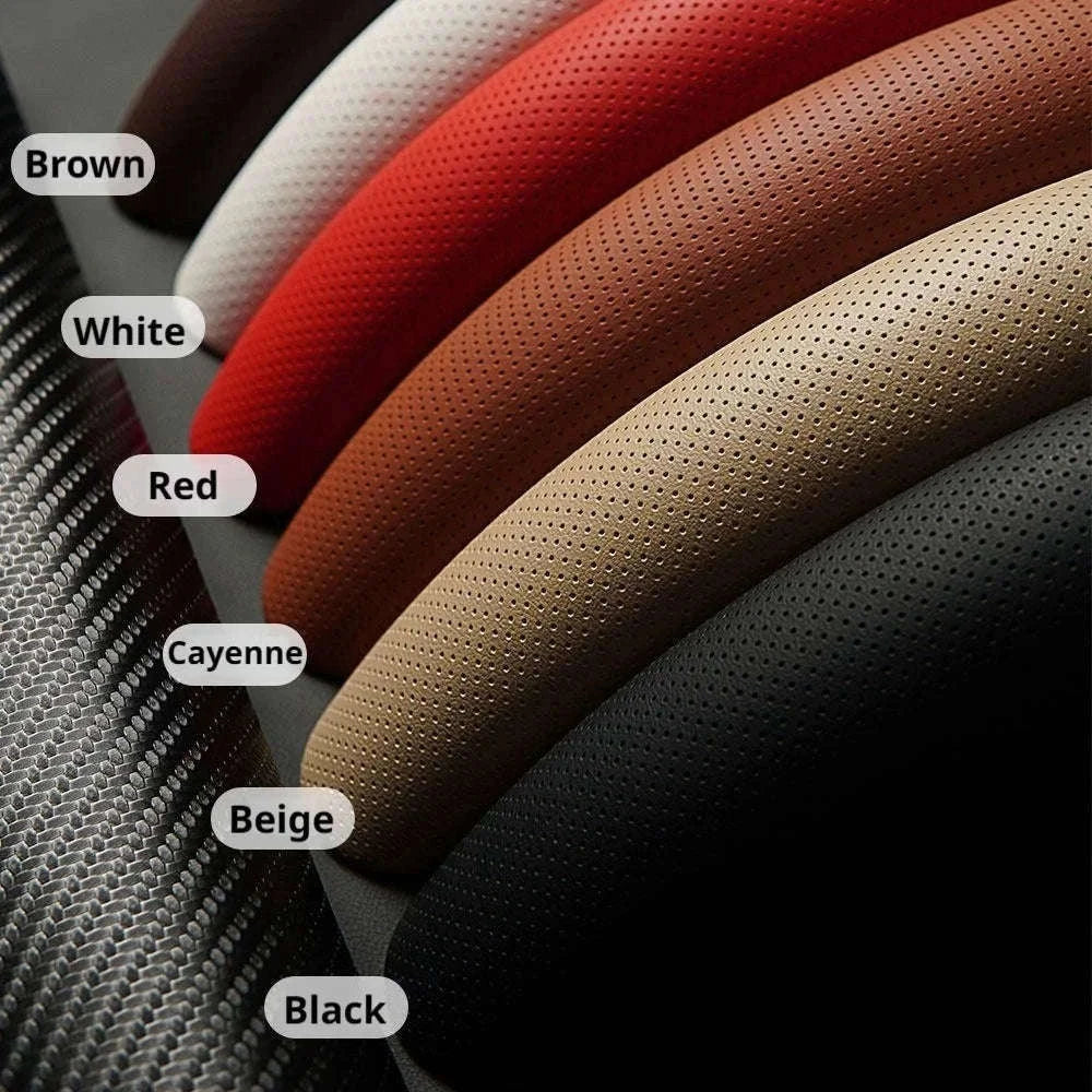Universal Car Steering Wheel Cover 3-Piece Premium Leather Ultra-Slim Non-Slip-3Pcs Black-Red Tag