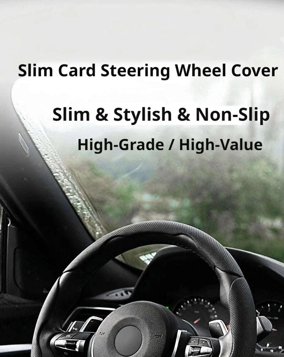 Universal Car Steering Wheel Cover 3-Piece Premium Leather Ultra-Slim Non-Slip-3Pcs Black-Red Tag
