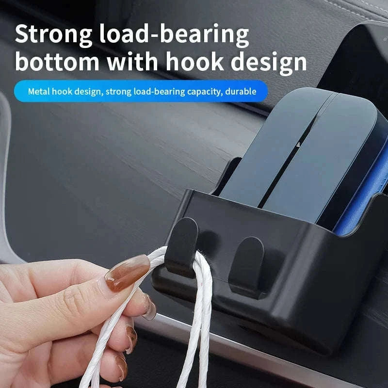 Universal Car Storage Box with Dual Hooks and Charging Port-Black