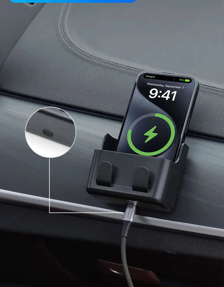 Universal Car Storage Box with Dual Hooks and Charging Port-Black