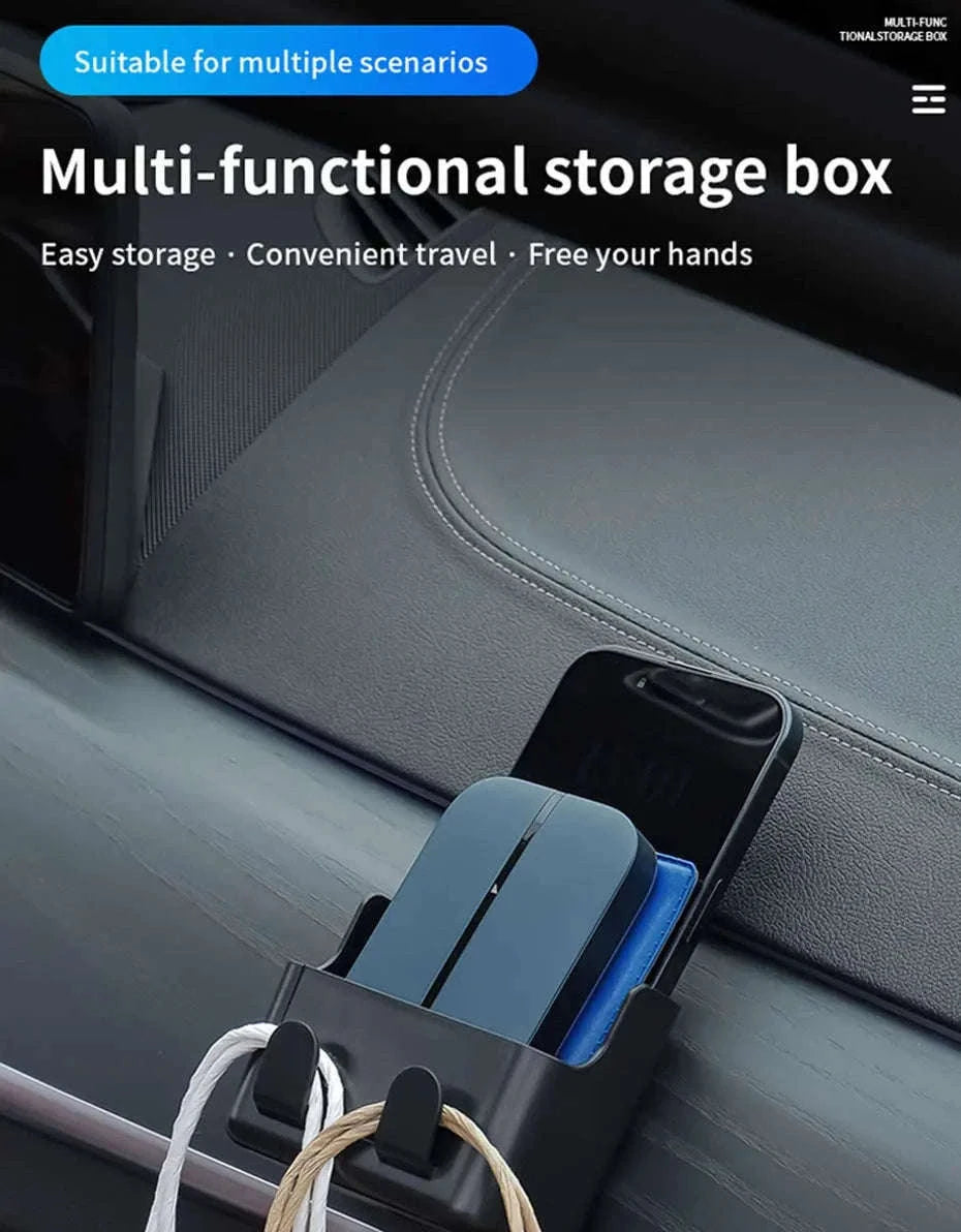 Universal Car Storage Box with Dual Hooks and Charging Port-Black