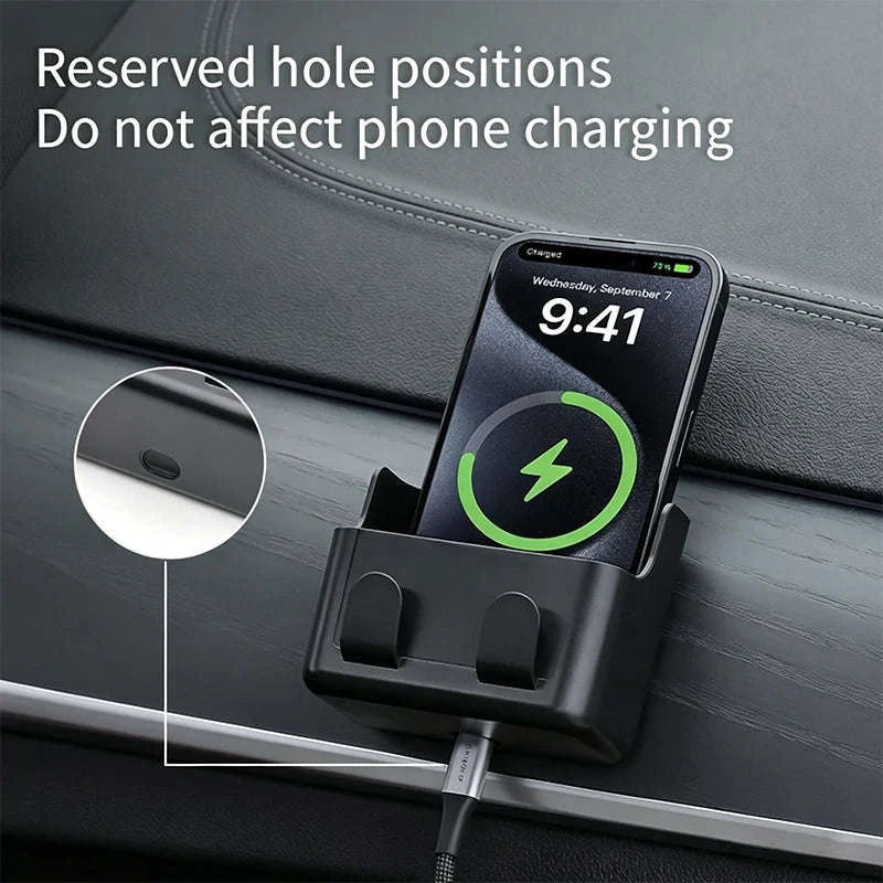Universal Car Storage Box with Dual Hooks and Charging Port-Black