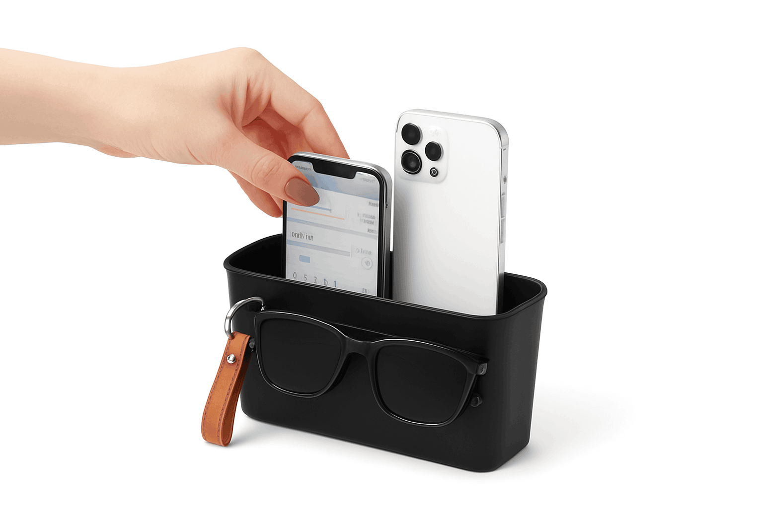 Universal Car Storage Box with Dual Hooks and Charging Port-Black