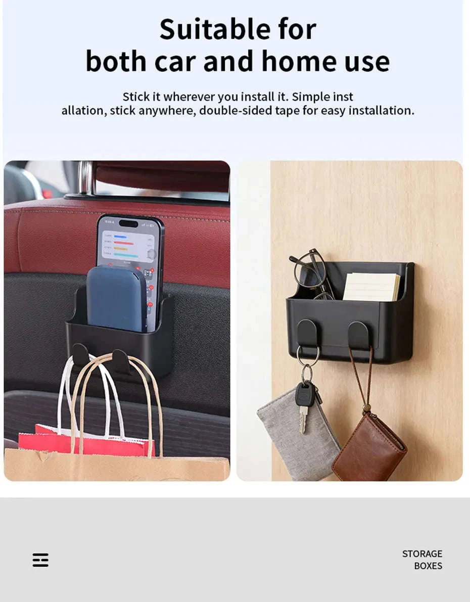 Universal Car Storage Box with Dual Hooks and Charging Port-Black