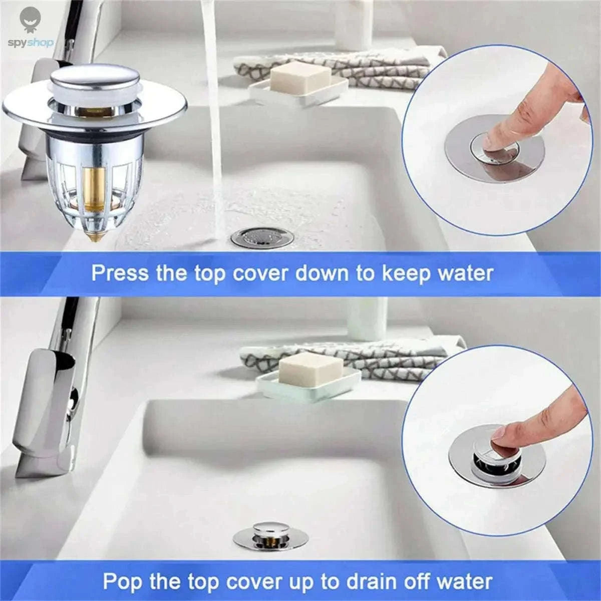 Universal Chrome Sink Hair Catcher Pop-Up Stopper for Cleaner Drains-GLS / 1pc