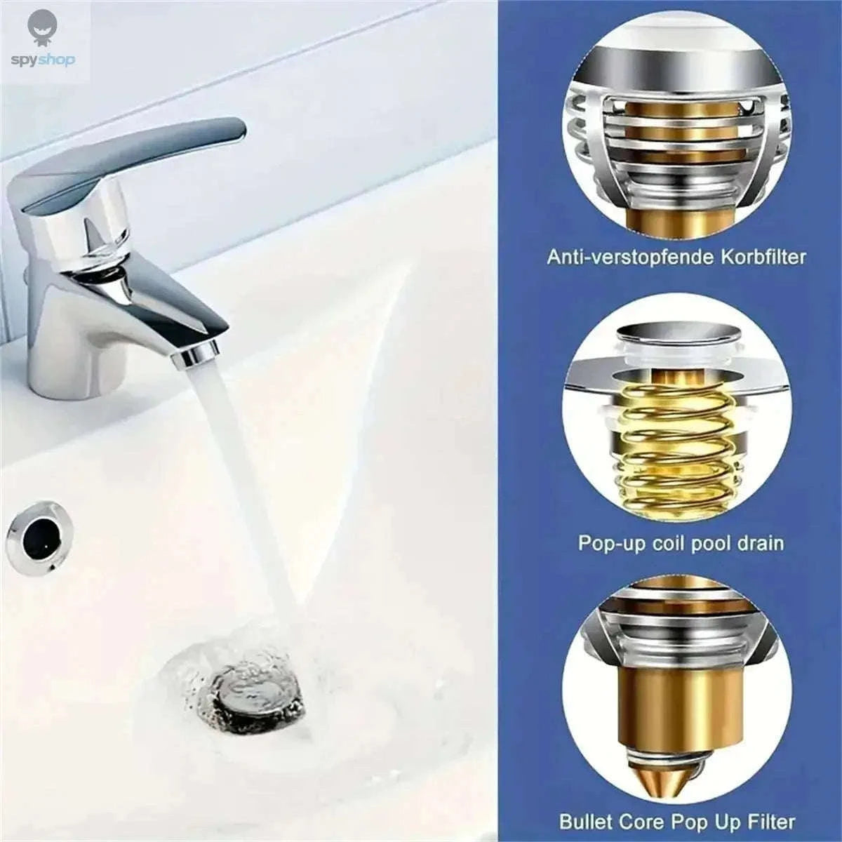 Universal Chrome Sink Hair Catcher Pop-Up Stopper for Cleaner Drains-GLS / 1pc