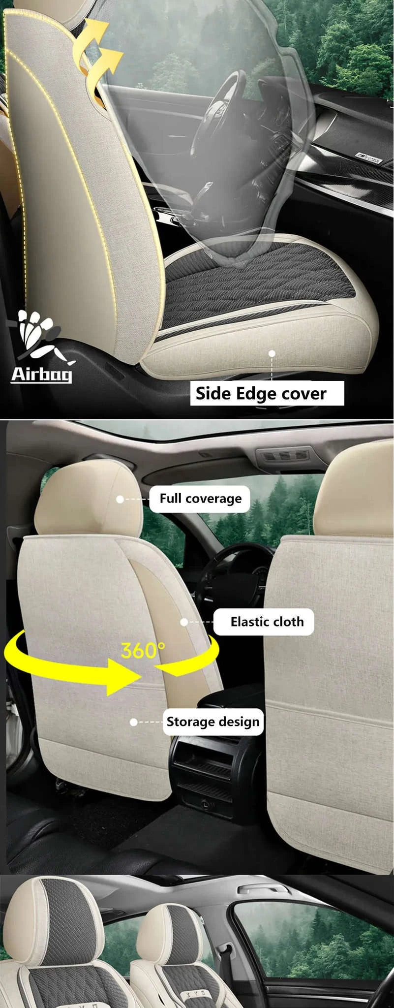 Universal Flax Car Seat Covers for All-Season Comfort-Beige Wine Red