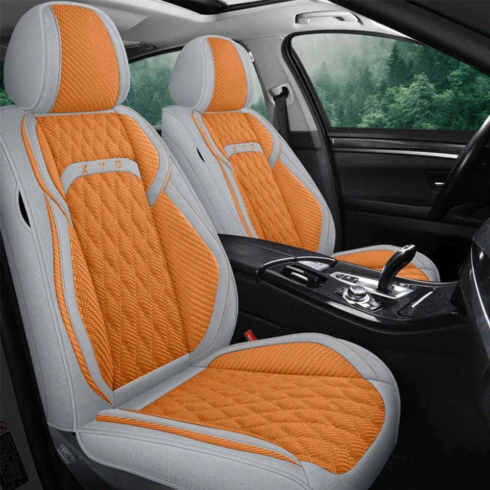 Universal Flax Car Seat Covers for All-Season Comfort-Beige Wine Red