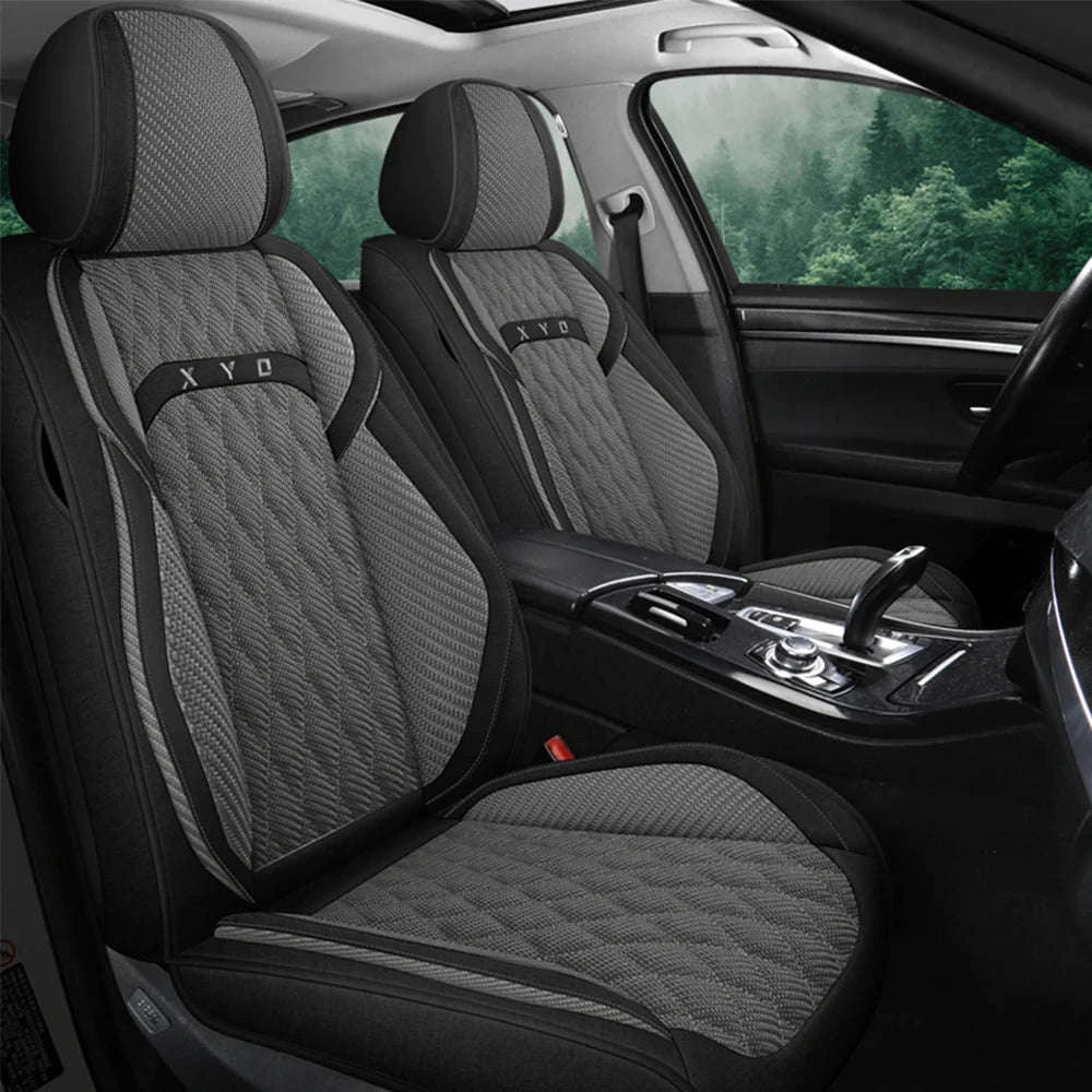 Universal Flax Car Seat Covers for All-Season Comfort-Beige Wine Red