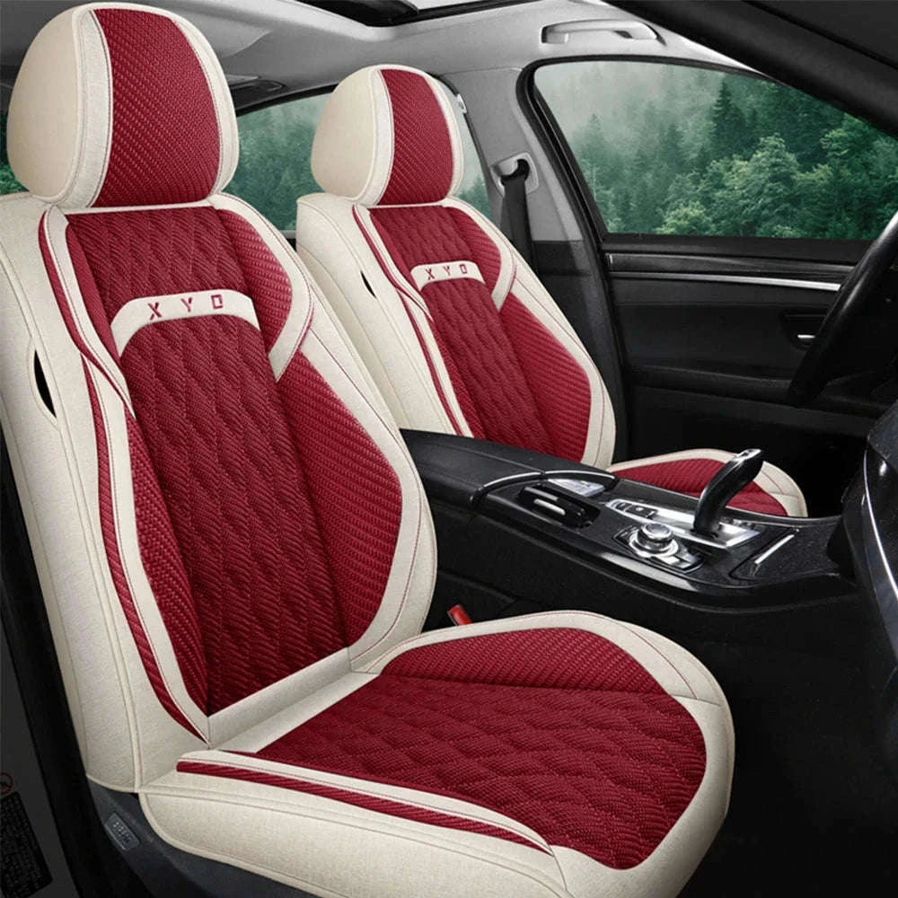 Universal Flax Car Seat Covers for All-Season Comfort-Beige Wine Red
