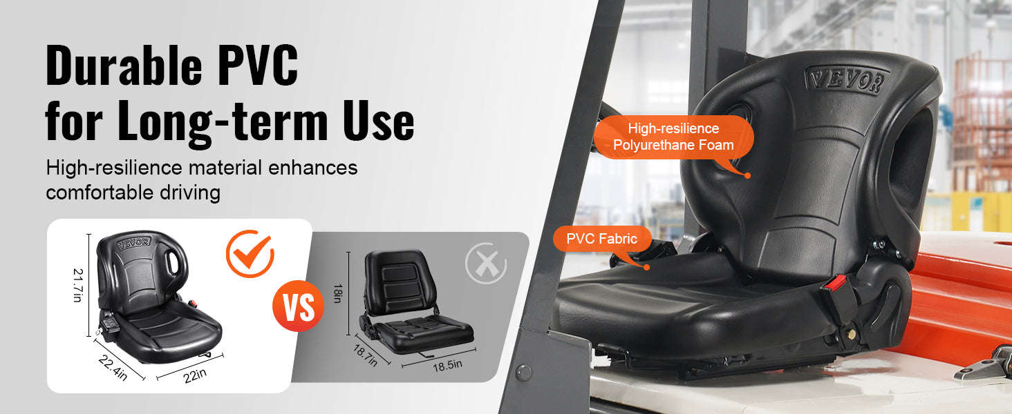 Universal Forklift Seat with Adjustable Backrest and Seatbelt-Black / United States