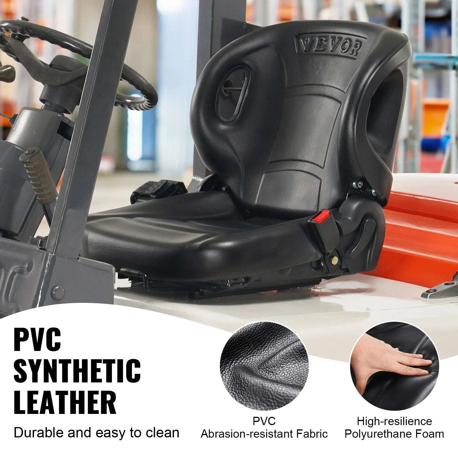 Universal Forklift Seat with Adjustable Backrest and Seatbelt-Black / United States
