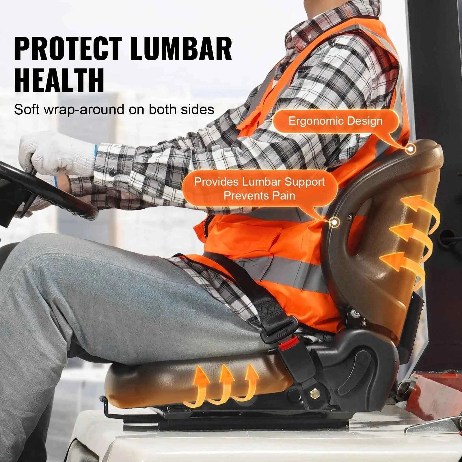 Universal Forklift Seat with Adjustable Backrest and Seatbelt-Black / United States