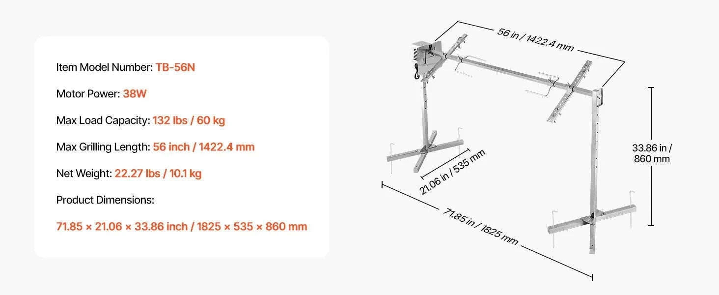 Universal Grill Rotisserie Kit 39-56 Inch Stainless Steel BBQ Kit-22 in / Poland