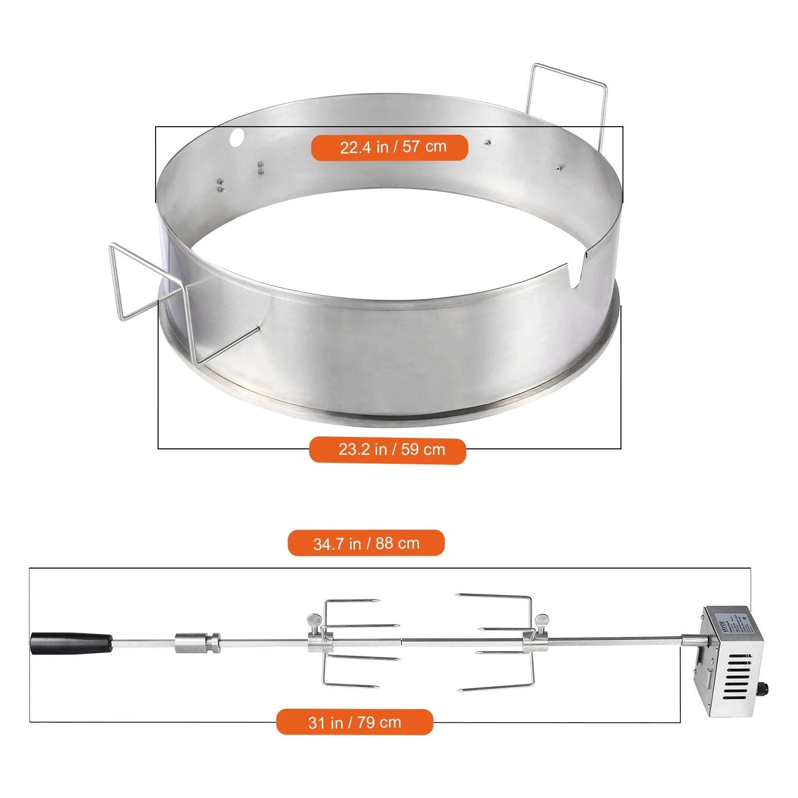 Universal Grill Rotisserie Kit 39-56 Inch Stainless Steel BBQ Kit-22 in / Poland