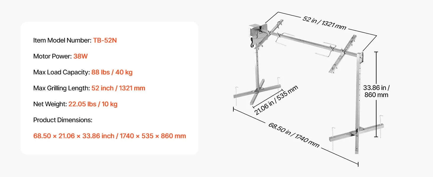 Universal Grill Rotisserie Kit 39-56 Inch Stainless Steel BBQ Kit-22 in / Poland