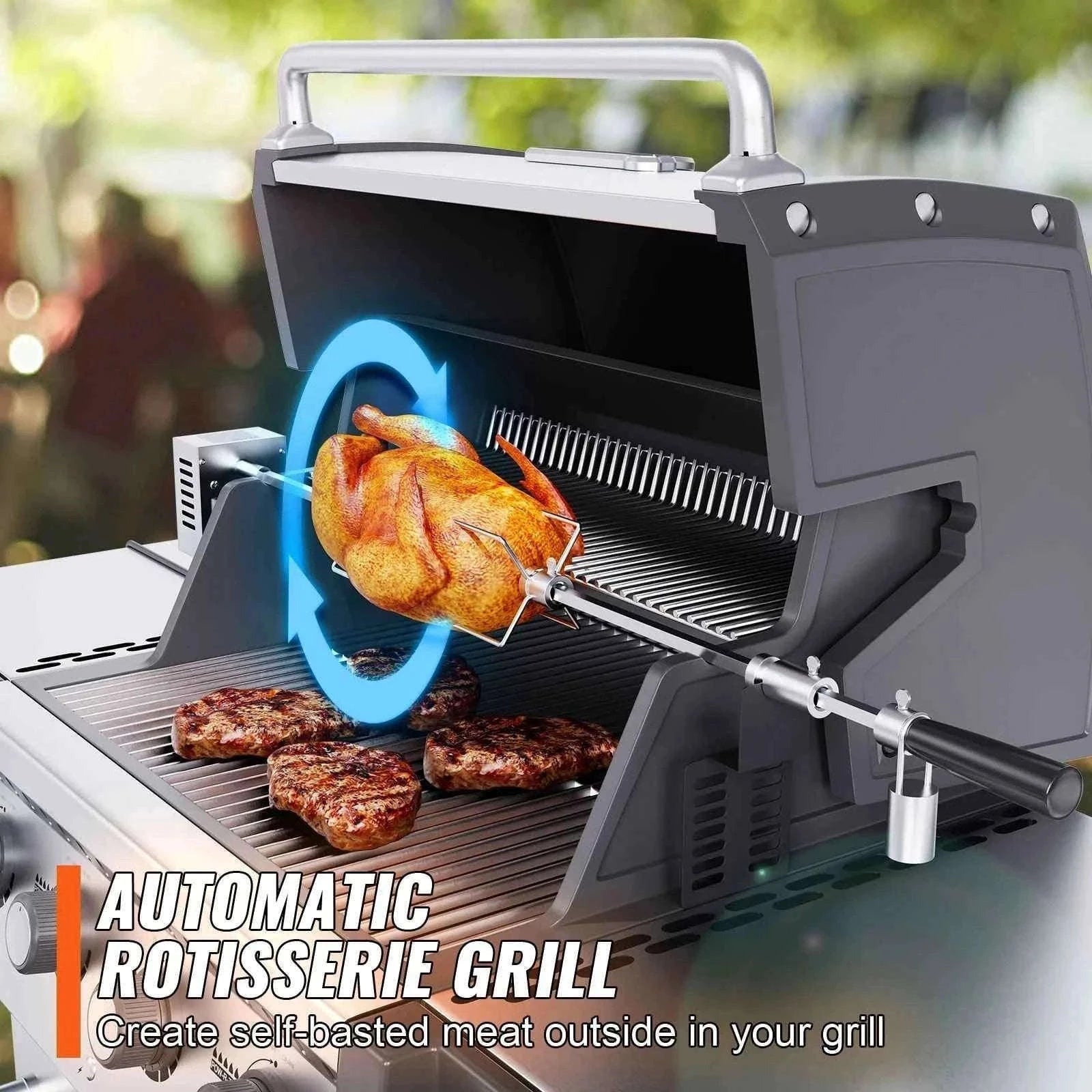 Universal Grill Rotisserie Kit 39-56 Inch Stainless Steel BBQ Kit-22 in / Poland