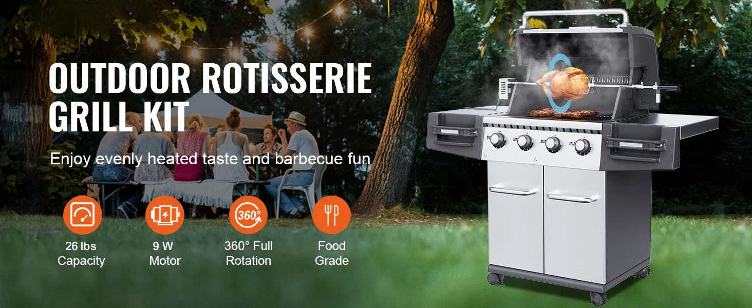 Universal Grill Rotisserie Kit 39-56 Inch Stainless Steel BBQ Kit-22 in / Poland