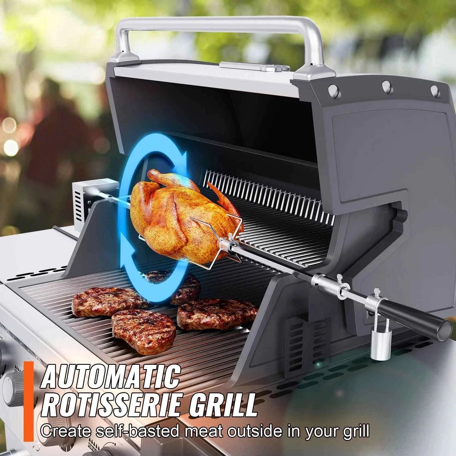 Universal Grill Rotisserie Kit 39-56 Inch Stainless Steel BBQ Kit-22 in / Poland