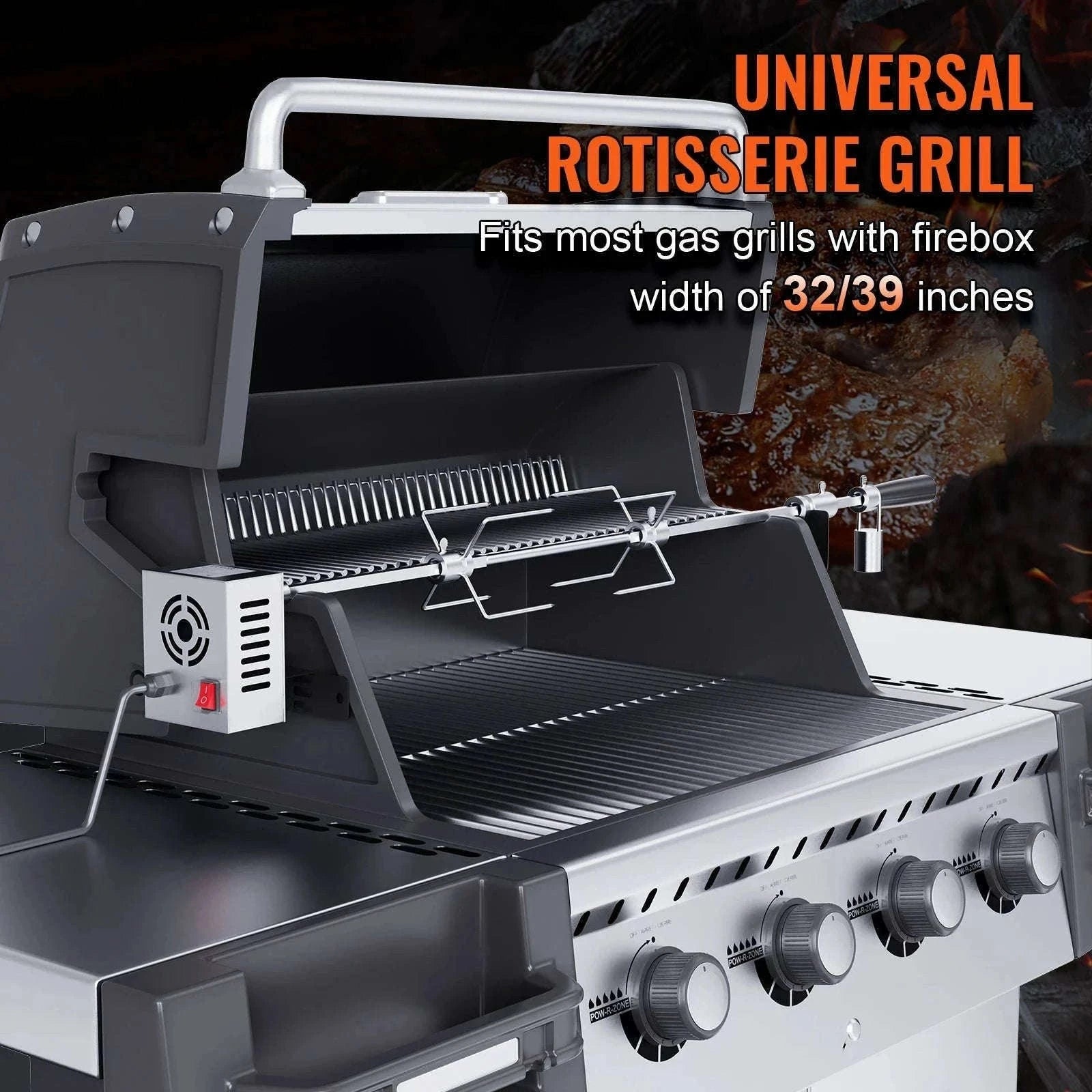 Universal Grill Rotisserie Kit 39-56 Inch Stainless Steel BBQ Kit-22 in / Poland