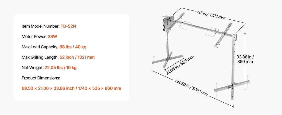 Universal Grill Rotisserie Kit 39-56 Inch Stainless Steel BBQ Kit-22 in / Poland