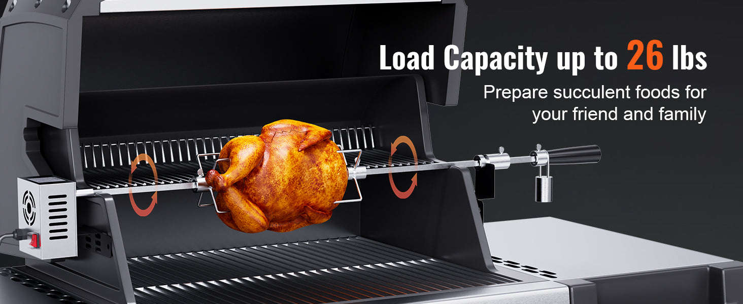 Universal Grill Rotisserie Kit 39-56 Inch Stainless Steel BBQ Kit-22 in / Poland