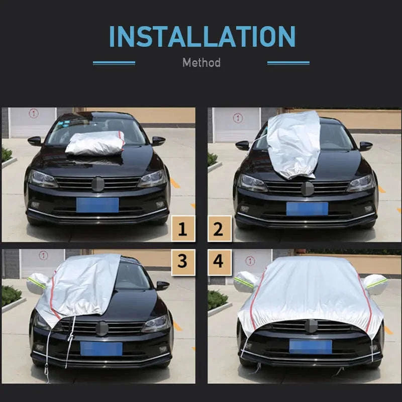 Universal Half Car Cover Waterproof Outdoor Cover for SUV Sedan-SUV Silver