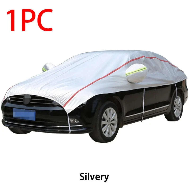 Universal Half Car Cover Waterproof Outdoor Cover for SUV Sedan-SUV Silver
