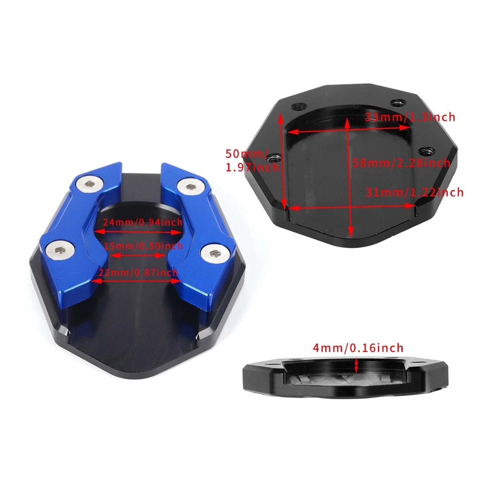 Universal Kickstand Extension Pad for Motorcycles & Scooters-blue