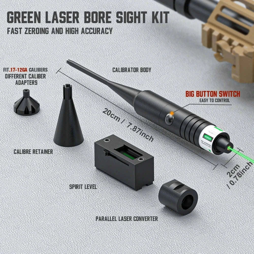 Universal Laser Boresighter Kit with Green Laser, 32 Adapters, Anti-Cant Level & Parallel Calibration-green light / Poland