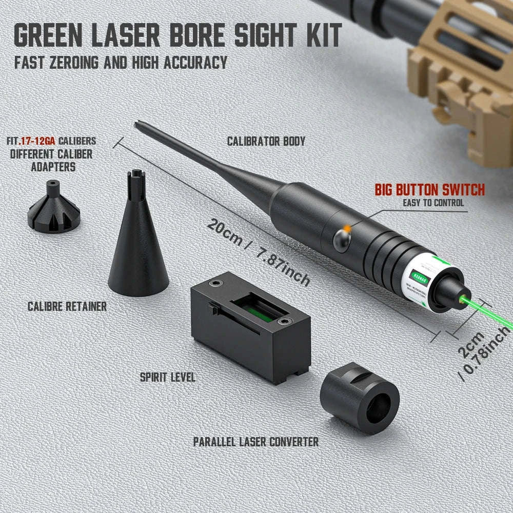 Universal Laser Boresighter Kit with Green Laser, 32 Adapters, Anti-Cant Level & Parallel Calibration-green light / Poland