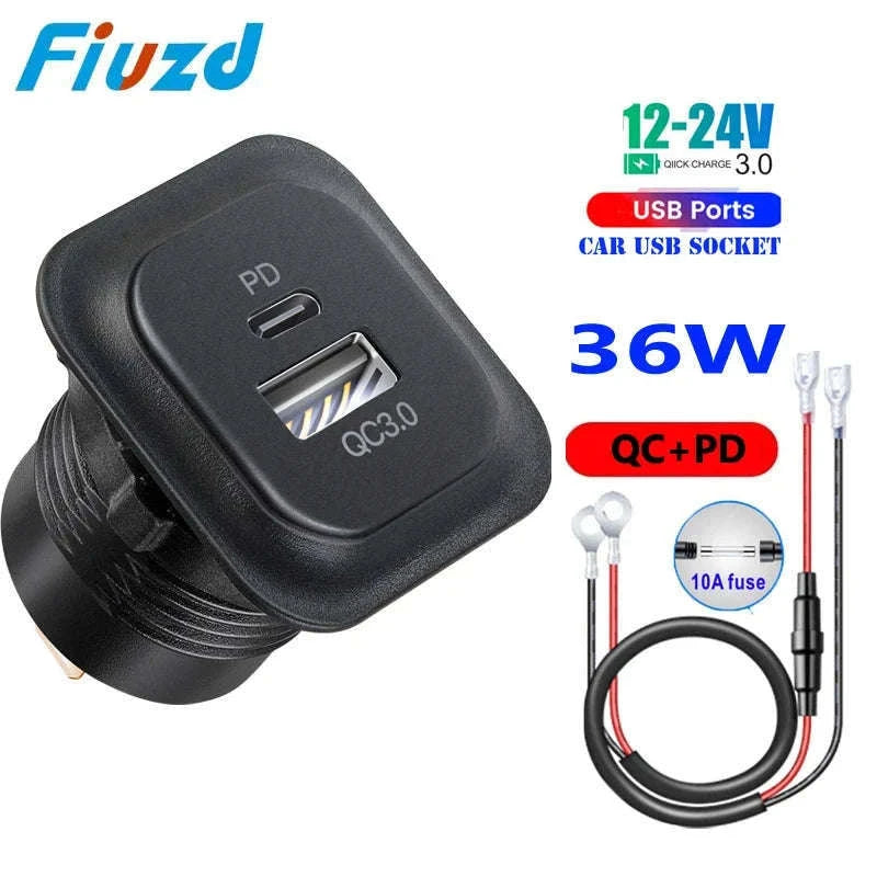 Universal Motorcycle Car Charger Dual USB Power Socket 12V-24V-001 / China Mainland
