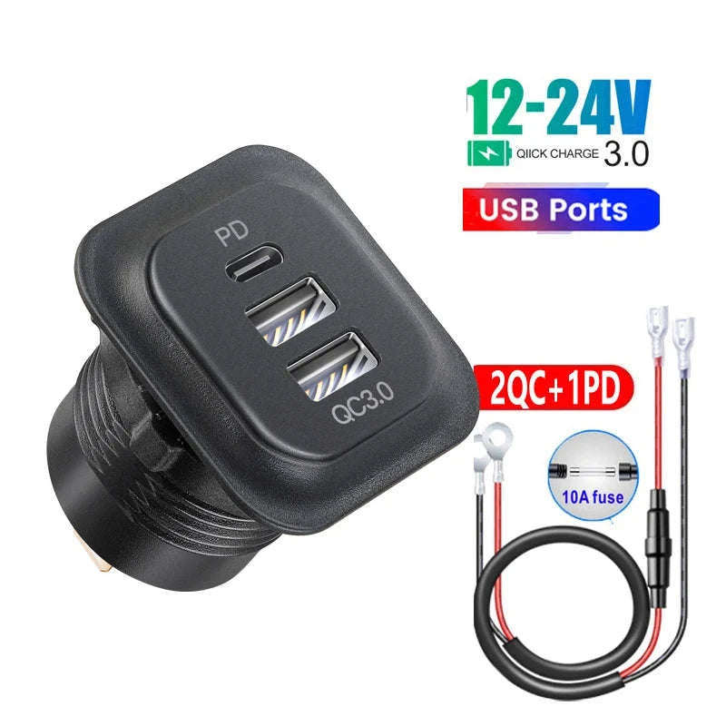 Universal Motorcycle Car Charger Dual USB Power Socket 12V-24V-001 / China Mainland