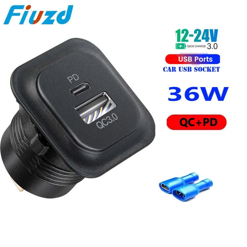 Universal Motorcycle Car Charger Dual USB Power Socket 12V-24V-001 / China Mainland