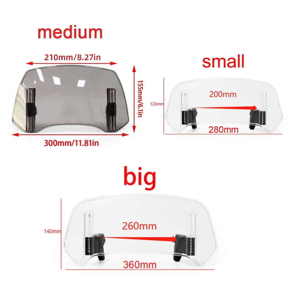 Universal Motorcycle Windshield Extension Adjustable Deflector-V2 Medium Clear