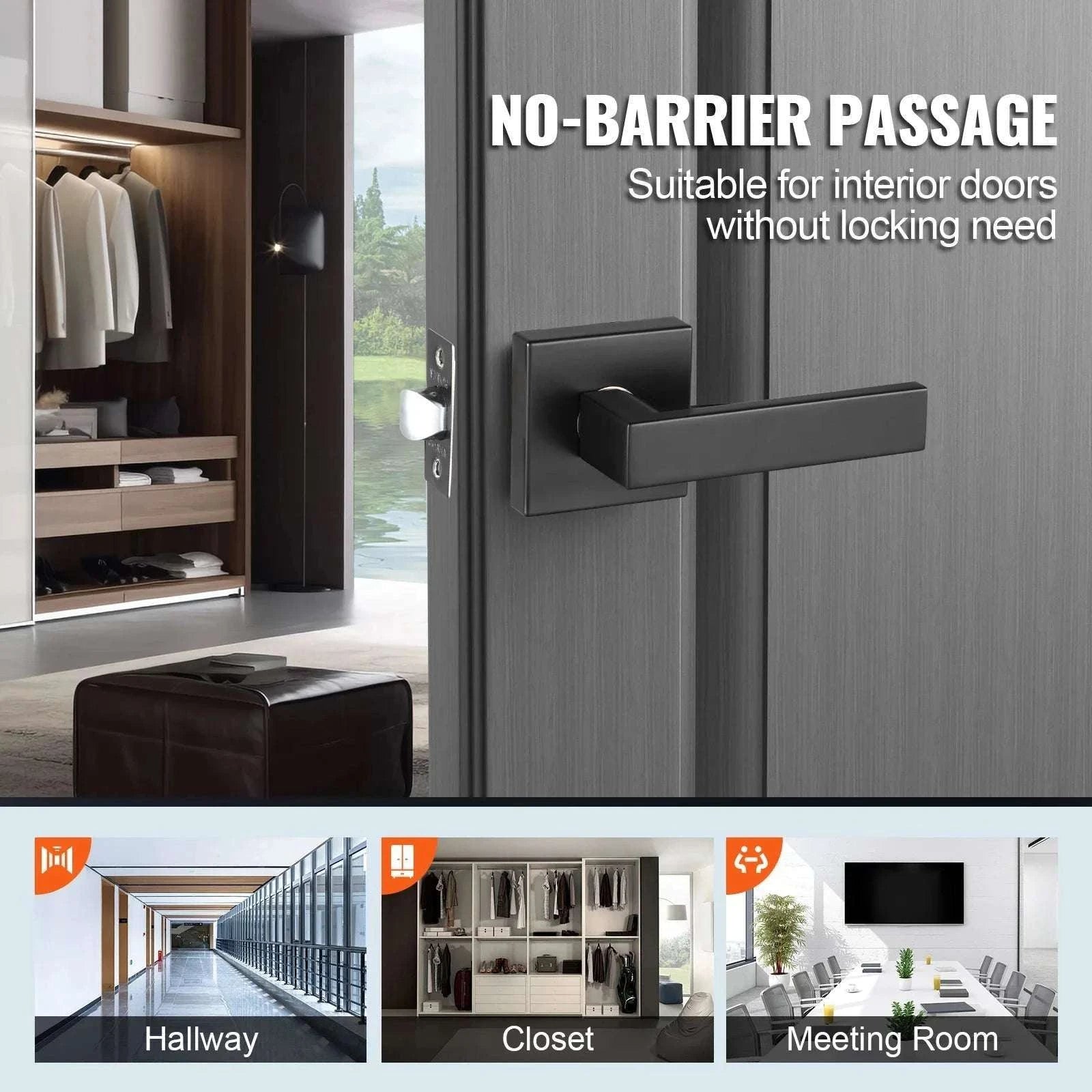 Universal Passage Door Handle – Reversible Matte Black Lever-type4 / United States