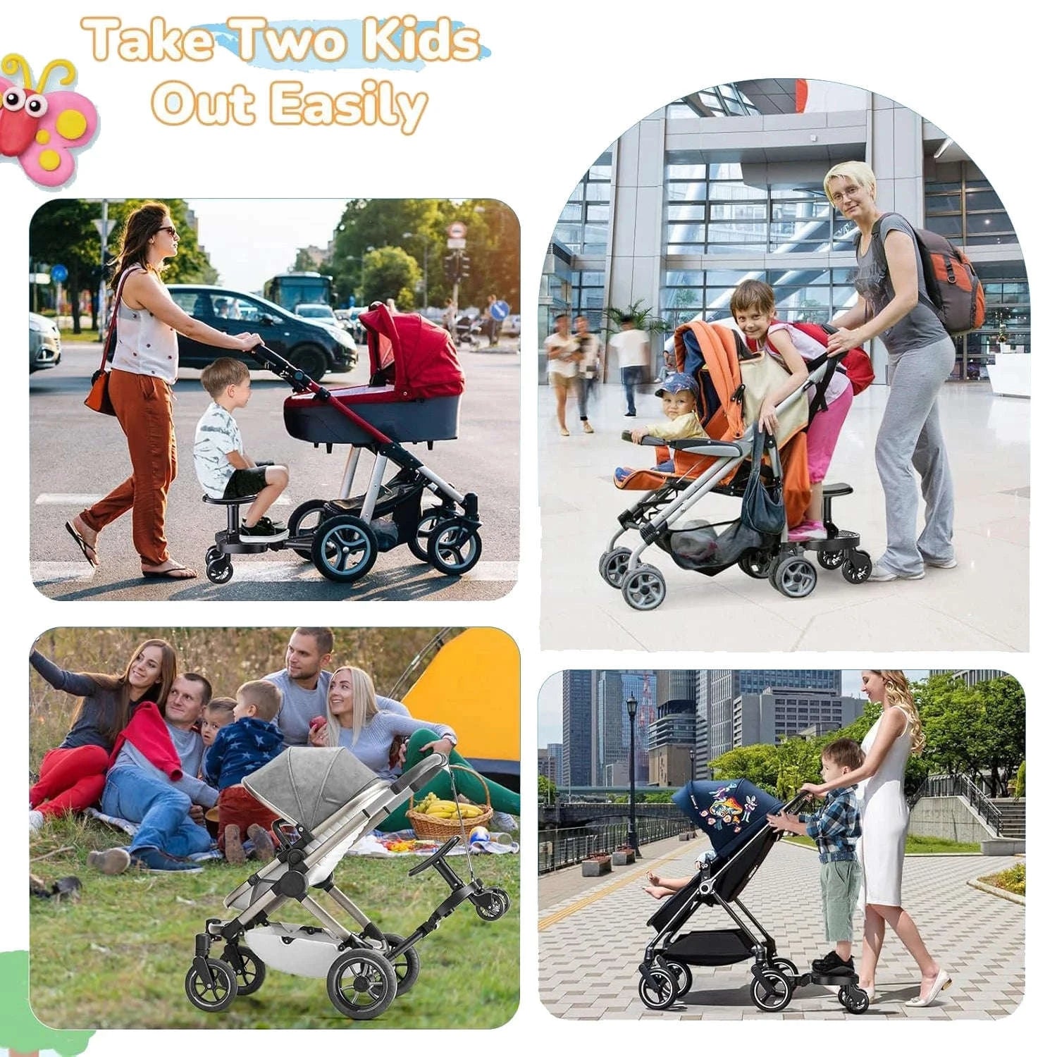 Universal Stroller Ride On Board with Seat for Kids 2–6 Years-black / france