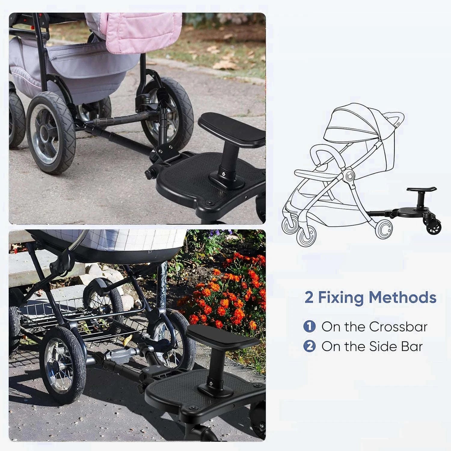 Universal Stroller Ride On Board with Seat for Kids 2–6 Years-black / france