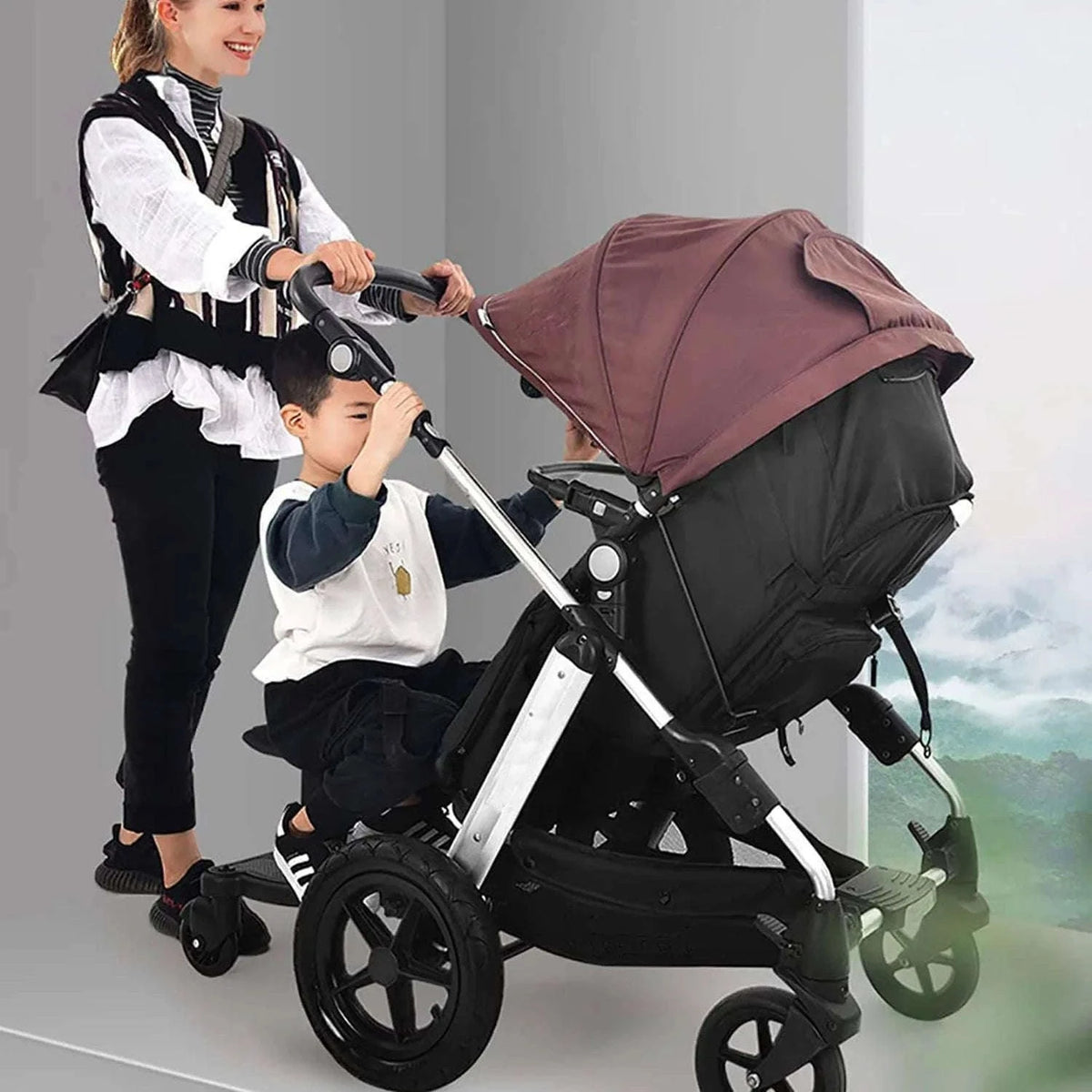 Universal Stroller Ride On Board with Seat for Kids 2–6 Years-black / france