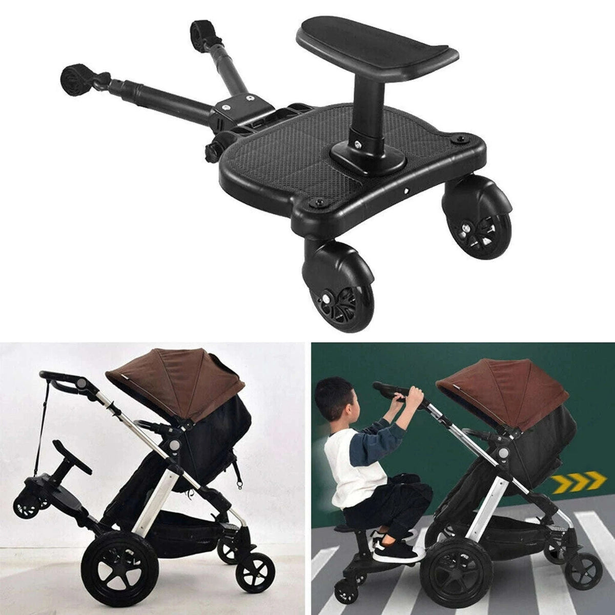 Universal Stroller Ride On Board with Seat for Kids 2–6 Years-black / france
