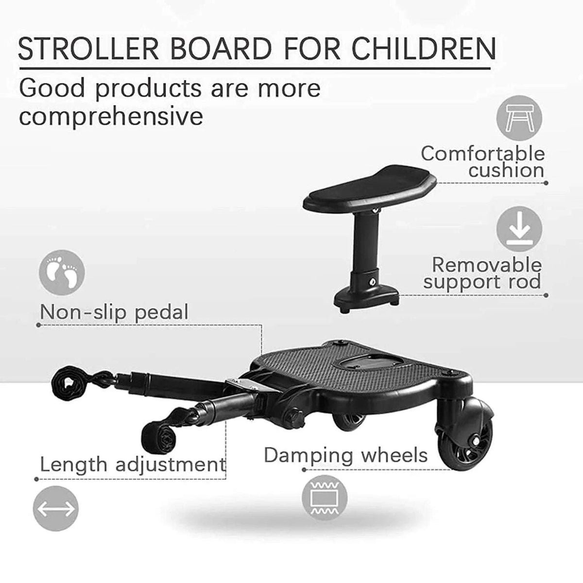 Universal Stroller Ride On Board with Seat for Kids 2–6 Years-black / france