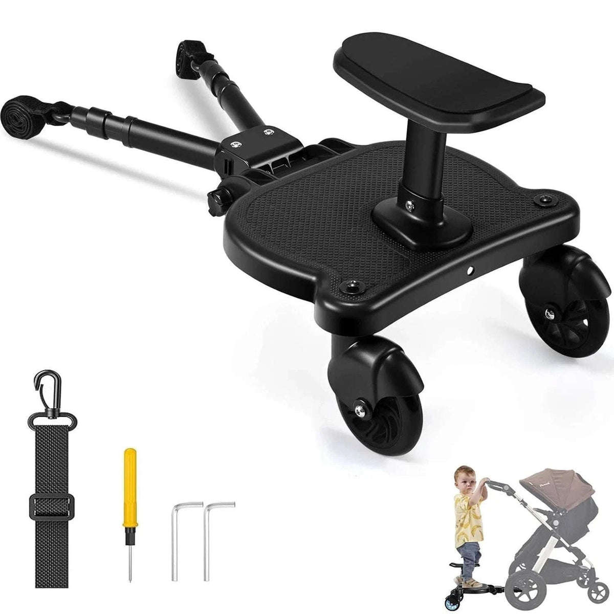 Universal Stroller Ride On Board with Seat for Kids 2–6 Years-black / france