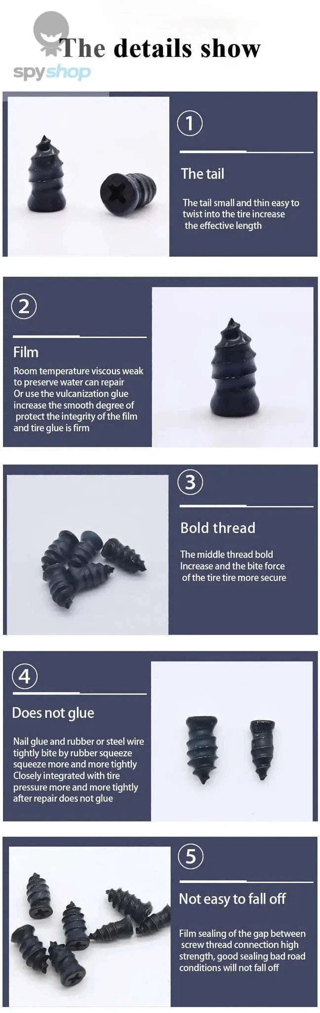 Universal Tire Repair Rubber Nail Set for Quick Puncture Fixes-5S5L Mix