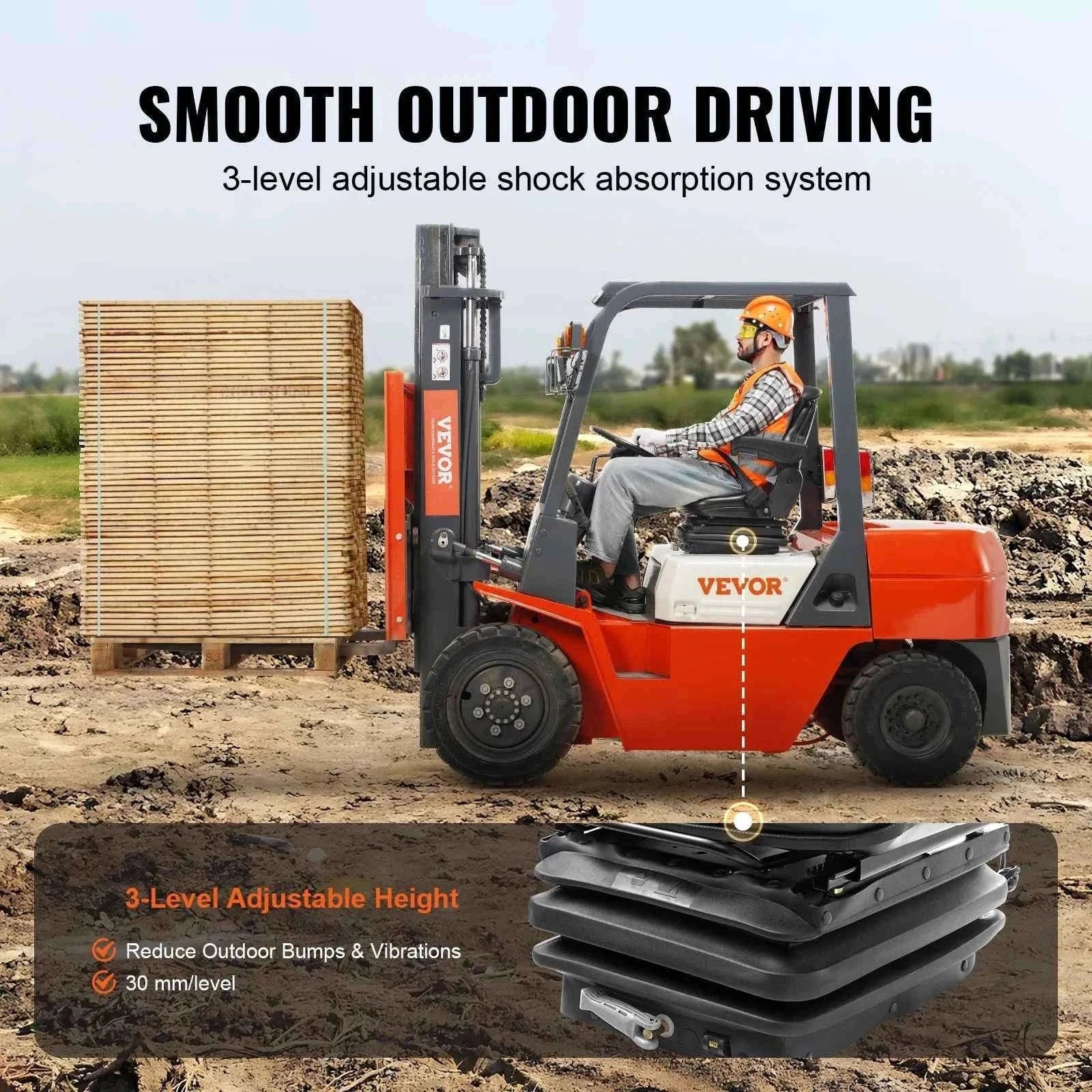 Universal Tractor Seat Suspension Fold Down Forklift Seat with Adjustable Back and 3-Level Shock Absorption-F Type / United States