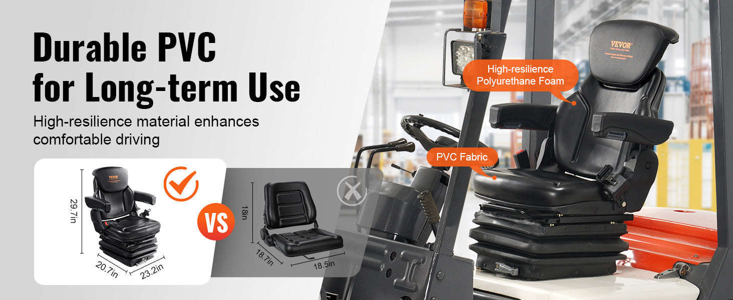 Universal Tractor Seat Suspension Fold Down Forklift Seat with Adjustable Back and 3-Level Shock Absorption-F Type / United States