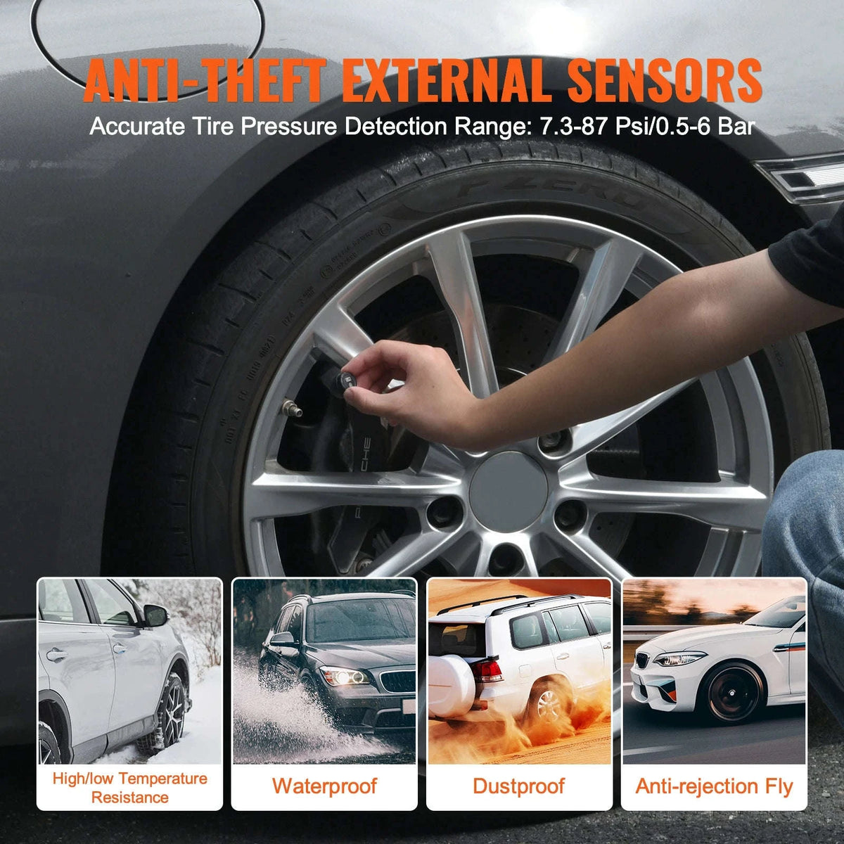 Universal Wireless Tire Pressure Monitoring System with 5 Alarm Modes-Digital Display / france