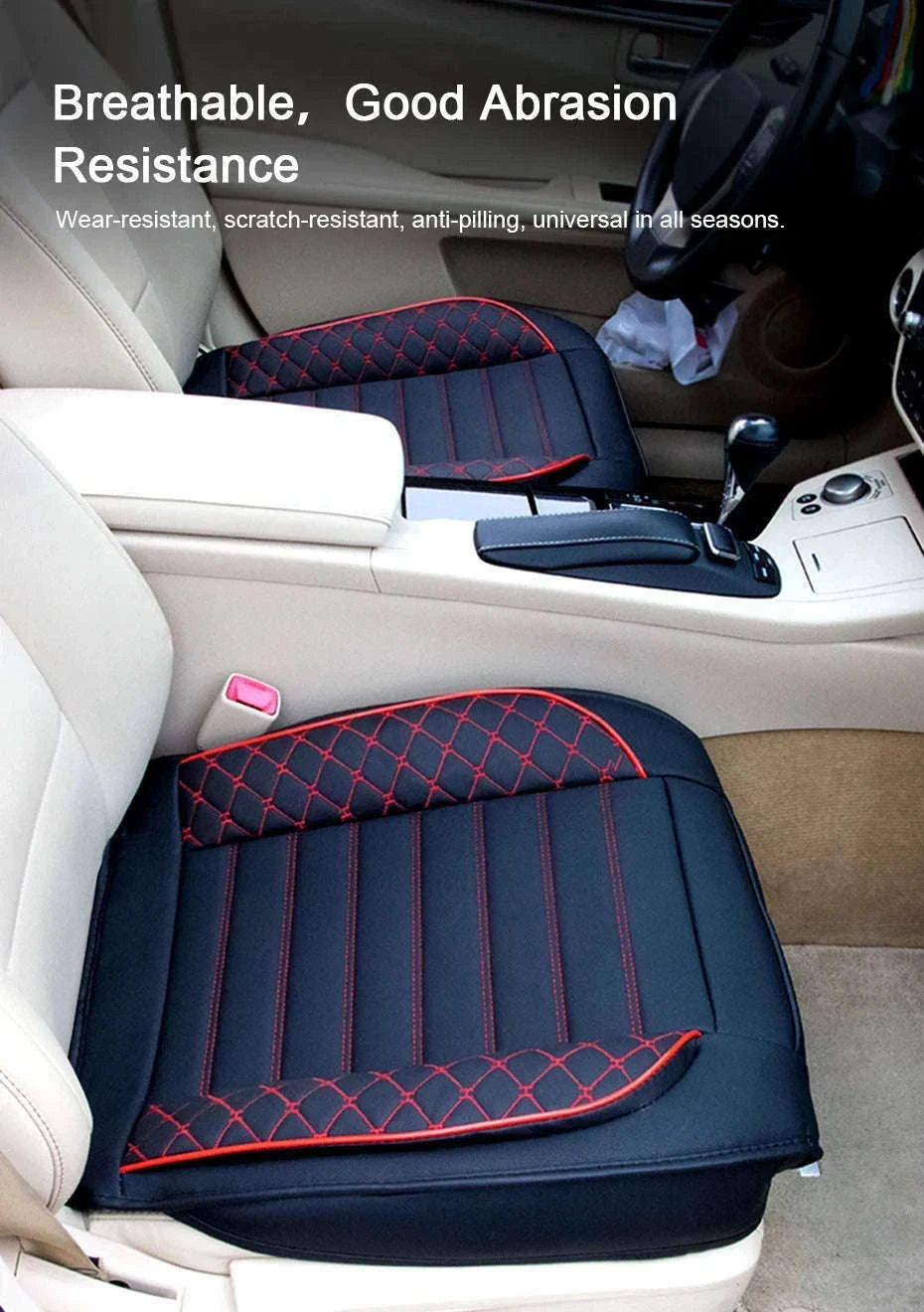 Universal Wrapped Car Seat Cover Breathable Wear-Resistant PU Leather-Red rear 1pc