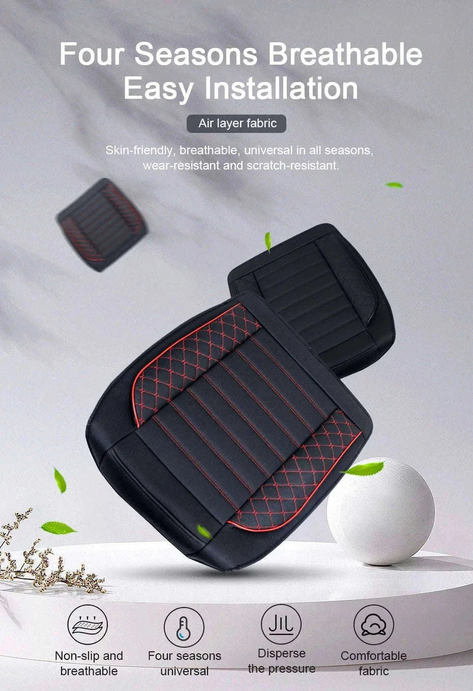 Universal Wrapped Car Seat Cover Breathable Wear-Resistant PU Leather-Red rear 1pc